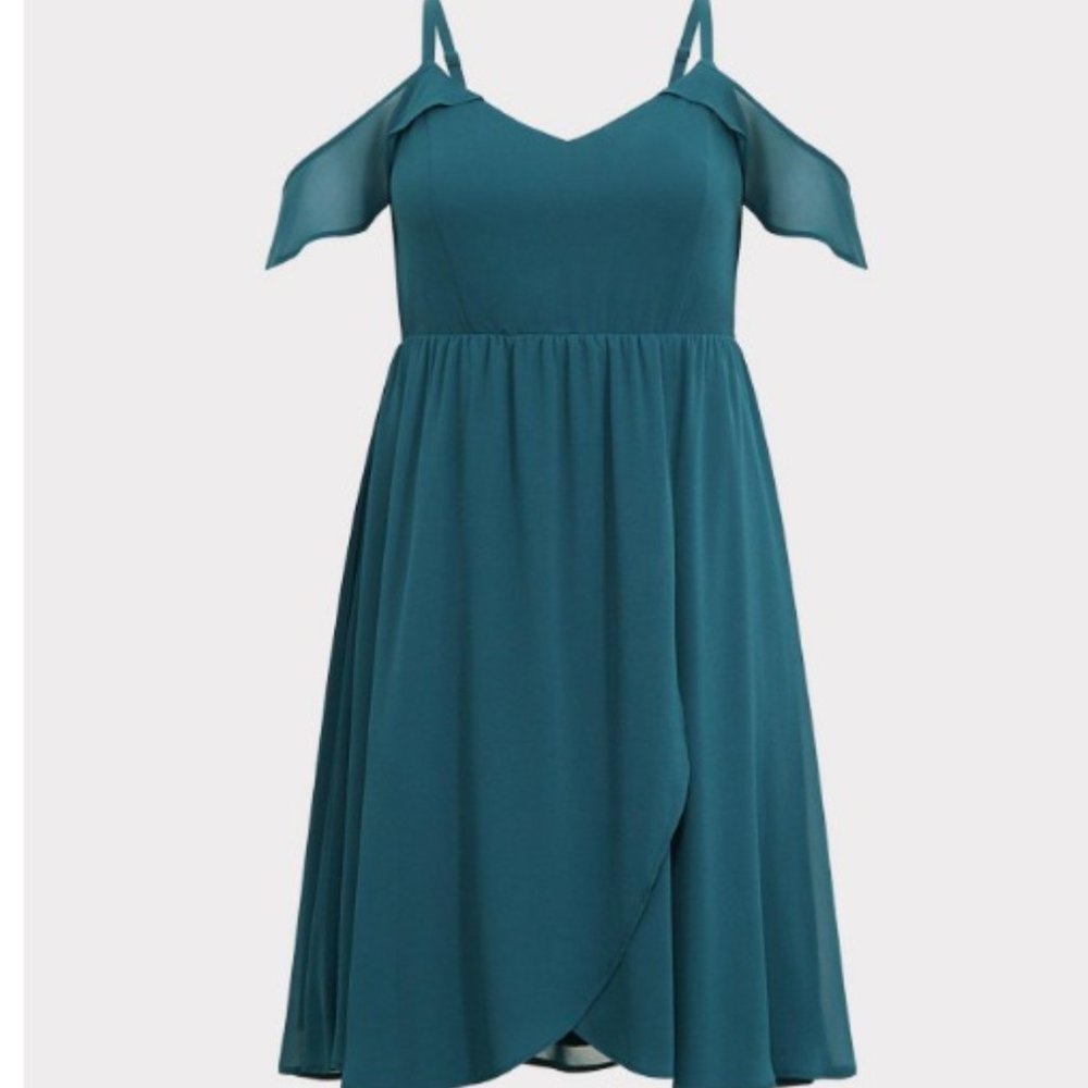 Torrid Teal Chiffon Cold Shoulder Dress